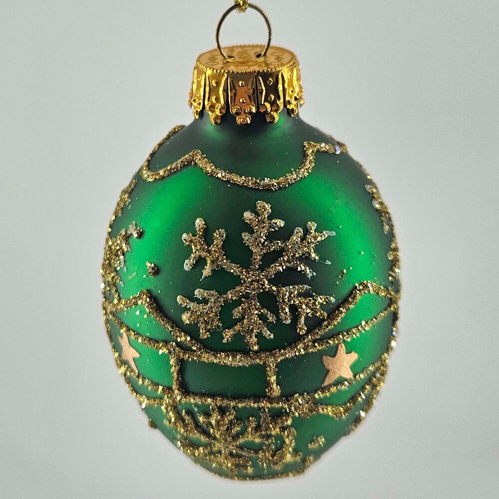 Holiday Home Egg Shaped Hand Crafted Glass Ornament Jewel Glitter